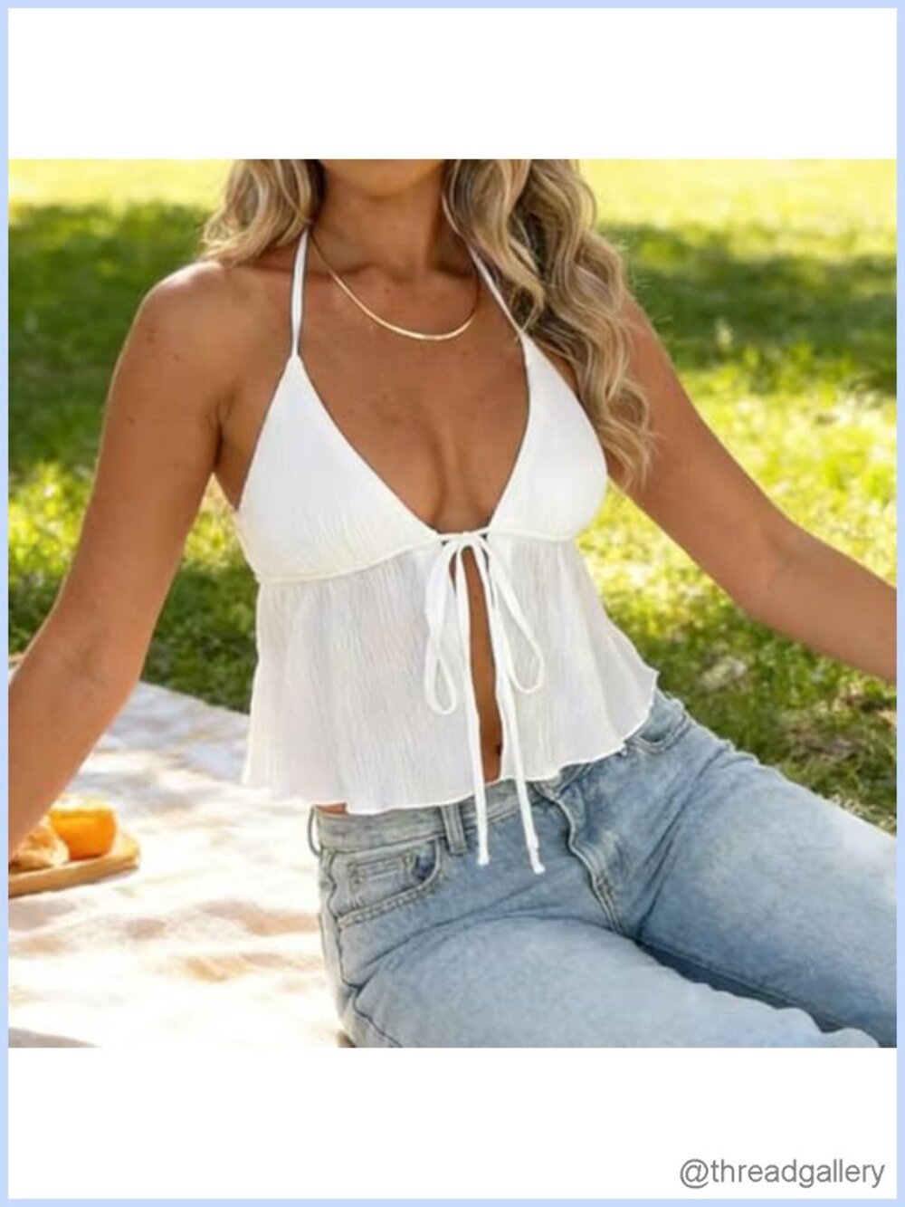 Sexy Tie Front Halter Crop Top Y2k Flowy Split Cami - Picture 2 of 6